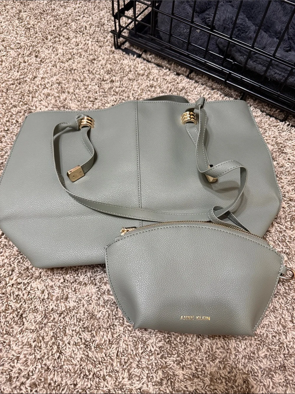 Anne Klein Sage Green Pebble Tote with Matching Pouch